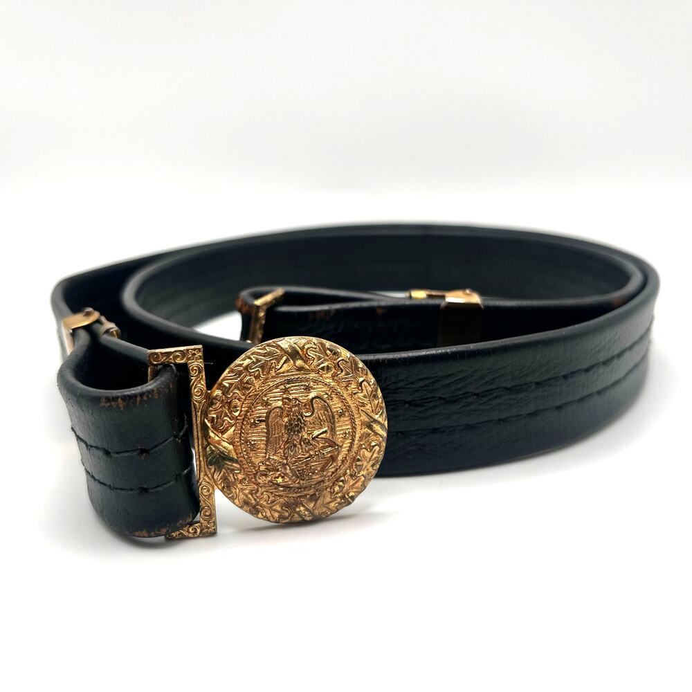 Vintage US Navy Officer Belt Black Leather Eagle Hilborn Hamburger M Military